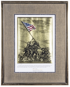 Iwo Jima Lithograph and Note from U.S. Marine Corp General C.E. Mundy Jr, Gifted to Lou Holtz Framed to 17x21.5" (Holtz LOA)